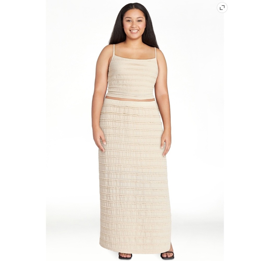 No Boundaries Womens Size Large 12-14 Ruffle Cami and Maxi Skirt Set Khaki Twill